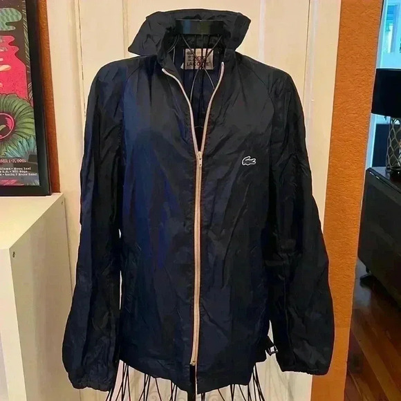 Vintage 1970s Izod Lacoste Navy Windbreaker Rain Jacket-Sz S